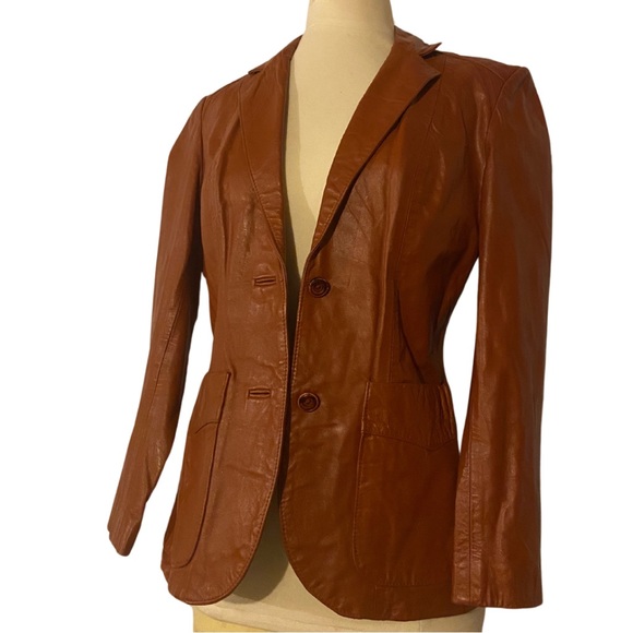 RARE Vintage Montgomery Ward TANNERY Orange/Rust leather blazer